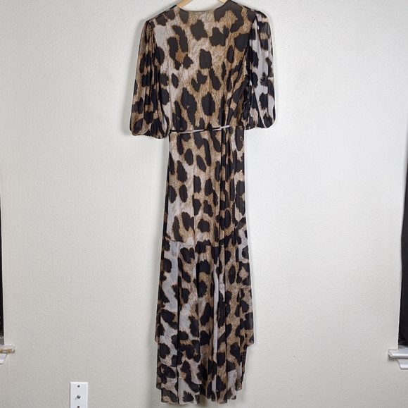 Ganni Leopard Mesh Wrap Dress Size 8 - Picture 3 of 6